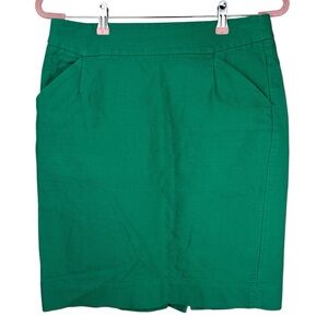 J.Crew The Pencil Skirt Emerald Green 100% Cotton High Waist Knee Length Size 8